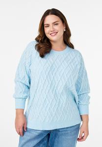 Джемпер Zizzi ZOPFMUSTER UND RUNDHALSAUSSCHNITT, Cashmere Blue/Light Blue