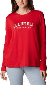 Columbia Womens Trek Relaxed Long Sleeve TeeФутболка для походов, Red Lily/Columbia Varsity Arch