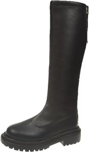 Женские сапоги ZBYY до колена, широкие голенища, удобные зимние сапоги до колена для верховой езды с массивным низким каблуком, ботинки Челси с молнией и средним голенищем, Black