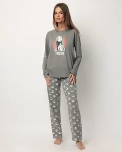 Длинная женская пижама из хлопкового трикотажа серого цвета Disney
