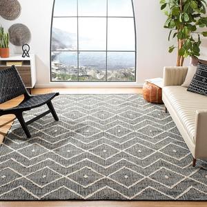 SAFAVIEH Kilim Collection ковер, 305 x 427 см, Charcoal & Natural, ручной работы марокканский бохо из джута и хлопка, идеален для помещений с высокой проходимостью в гостиной, спальне (KLM750H)
