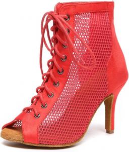 Женские танцевальные ботинки до щиколотки для бальных танцев с сеткой и шнуровкой, латинские танцевальные туфли LITNERMIA, Al573/Black Grey 9Cm Heel