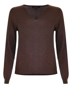 Классический, стильный свитер с V-образным вырезом и длинными рукавами. Kocca, коричневый
