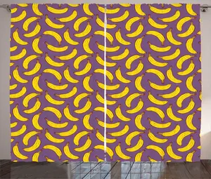 Фиолетовая штора в деревенском стиле ABAKUHAUS с рисунком банана в виде мультяшного плода, универсальные ленточные шторы для гостиной с петлями и крючками, 280 x 225 см, цвет: желтовато-баклажановый Abakuhaus