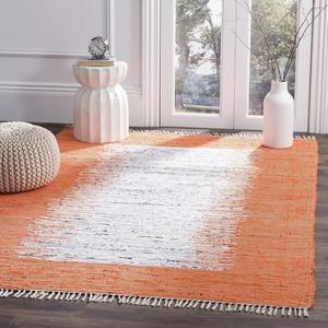 Ковер SAFAVIEH, 122 x 122 см, Montauk Collection - Ivory & Orange, ручной работы, полосатый с бахромой, хлопковый, идеален для помещений с высокой проходимостью в гостиной, спальне (MTK711C)
