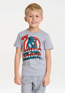 Футболка Logoshirt "Капитан Америка" с крупным принтом Marvel спереди, цвет Grau-Meliert