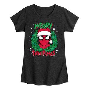 Футболка с принтом Spider-Man Merry Thwip-mas для девочек Marvel, Heather Black