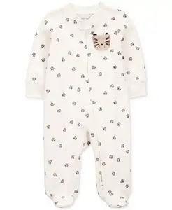 Детский комбинезон с ножками Baby Boys Tiger на молнии по всей длине, хлопковый, для сна и прогулок Carter's, белый