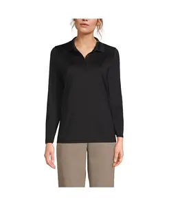 Женская рубашка-поло с длинным рукавом, быстросохнущая, женственного кроя Lands' End, черный