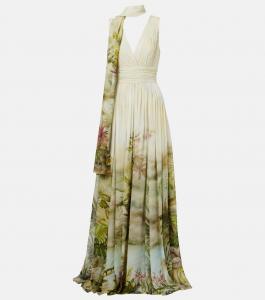 Платье из жоржета с принтом и шарфом Elie Saab, Oasis