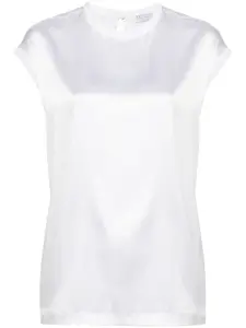 Атласный топ из эластичного шелка Brunello Cucinelli, белый