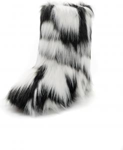 Женские ботинки IXU из искусственного меха, пушистые и мягкие, с овальным носком, замшевые зимние ботинки, удобные, теплые, короткие для улицы и дома, на плоской подошве, сапоги средней длины, Black&White