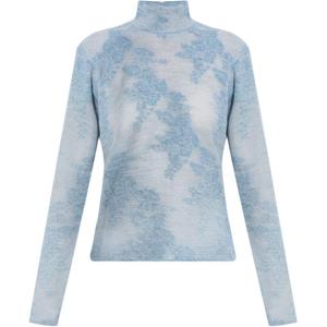 Цветочный жаккардовый свитер с высоким воротником GANNI, светло-голубой