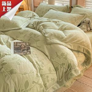 LUOLAI HOME Комплект постельного белья, 4 предмета, 150 см, простыня на резинке, цветочная лоза, травянисто-зеленый