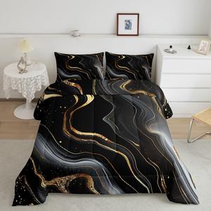 Erosebridal Комплект постельного белья Gold Black Marble для детей с металлическим мраморным узором и золотым глиттером, Black Gold