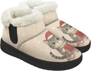 Женские зимние сапоги без каблука, теплые ботинки до щиколотки для снега, широкие ботильоны с поддержкой свода стопы, для походов и работы, подошва из ЭВА Chririnla, Christmas Kitten