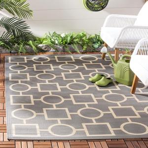 Ковер SAFAVIEH, 275 x 366 см, Washable Rug Outdoor Courtyard Collection - Anthracite & Beige, без линьки и легкий в уходе, идеален для патио, заднего двора, прихожей (CY6925-246)
