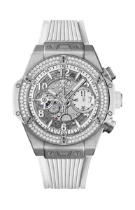Часы Hublot Big bang univo из белого титана с бриллиантами 42 мм