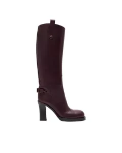 Женские кожаные сапоги на каблуке-кавалер Burberry, красный