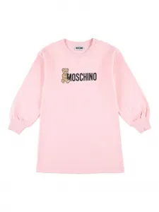 Короткое флисовое платье с логотипом Тедди Moschino Kids, розовый