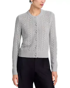 Кардиган с круглым вырезом из 100% кашемира цвета аквамарин - эксклюзивная модель. Aqua, серый