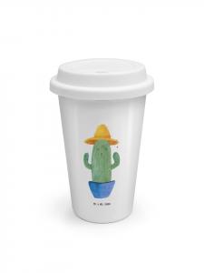 Mr. & Mrs. Panda Белая дорожная кружка с изображением кактуса в шляпе, без надписи