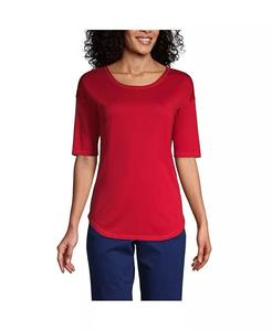 Женский топ Supima с короткими рукавами и балетным вырезом из микромодала с закругленным краем Lands' End, красный