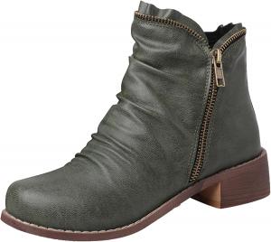 Женские повседневные ботильоны на низком каблуке Классические байкерские ботинки до щиколотки XIEPP, Green