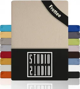 Простыня махровая Basic на резинке 120x200 см, хлопок, мягкая и приятная на ощупь, фирменное качество, для всех стандартных матрасов высотой до 25 см - кремовый STUDIO