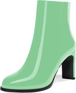 Женские ботильоны с круглым носком из лакированной кожи с молнией, на высоком каблуке 3,3 дюйма DEMOSHINE, Turquoise
