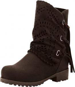 Женские ботильоны на шнуровке Oiangi Suede - винтажные с круглым носком, однотонные с вырезами, на низком массивном каблуке, короткие, зимние, ретро-стиля, для активного отдыха, Brown