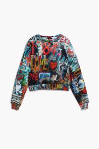 Укороченная толстовка с граффити, мини-длина.