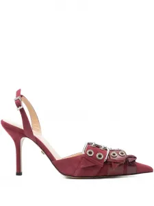 Туфли-лодочки на каблуке 100 мм с пряжкой и люверсами MACH & MACH, красный