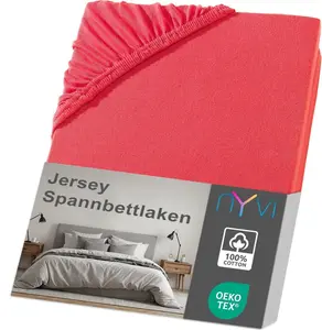Простыня на резинке Джерси DreamScience 90x200 - 100x200 см, красная, для матрасов высотой до 22 см - Мягкая и эластичная, эластичная по всему периметру, не требует глажки NYVI