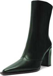 Женские модные ботильоны Miss Left с заостренным носком, боковой молнией, на высоком толстом каблуке, для вечеринок и мероприятий, удобные короткие ботинки, размеры 4-16 США, Dark Green