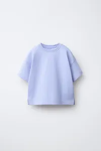 Однотонная футболка из трикотажа Zara, пастельно-голубой