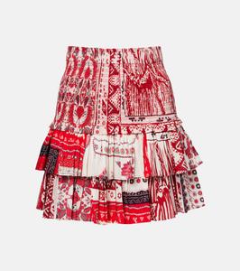 Мини-юбка из хлопка с присборенной талией и принтом Naomi Marant Etoile, Red/Ecru
