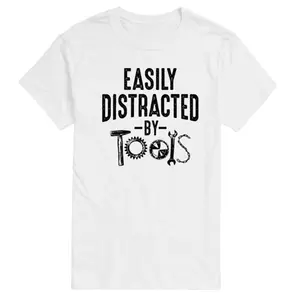 Футболка с рисунком для больших и высоких людей, которых легко отвлечь инструментами Licensed Character, белый