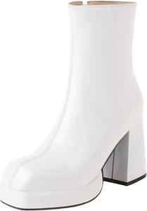 Женские ботильоны Trendenzy с квадратным носком на платформе, из лаковой кожи, с массивным каблуком, 1-White