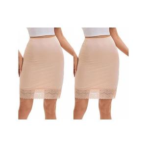2 упаковки женских полукомбинаций с кружевной отделкой, антистатик, длина до колена Inspire Chic, Beige