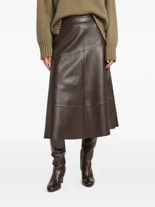 Расклешенная кожаная юбка миди YVES SALOMON, коричневый