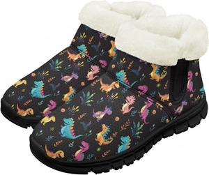 Детские зимние сапоги теплые водонепроницаемые снежные сапожки с меховой подкладкой для мальчиков и девочек, малыш/маленький ребенок/старший ребенок Pzuqiu, Cute Dinosaur