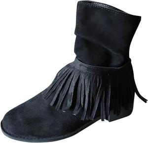 Женские ботильоны до середины икры, низкий каблук, замшевая кожа, повседневные, удобные, на пуантах, осень-зима, короткие ботинки с боковой молнией, широкий размер, женская обувь Generic, Black