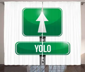 Штора ABAKUHAUS YOLO в деревенском стиле, дорожный знак, пальцы направлены вперед, универсальные ленточные шторы для гостиной с петлями и крючками, 280 x 245 см, цвет: зеленый, белый, серый Abakuhaus