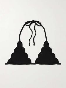 Верх бикини Broadway из переработанного сирсакера с фестончатым краем Marysia, черный