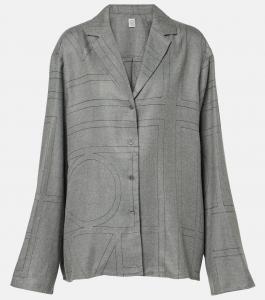 Монограммированная фланелевая пижамная рубашка Toteme, Smoke Melange