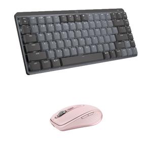 Комплект из беспроводной механической мини-клавиатуры Logitech MX и мыши Anywhere 3S (тактильная, серо-розовая)