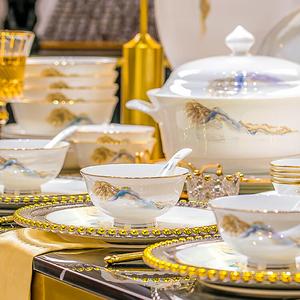 Luowei набор тарелок и мисок, Jingdezhen высокотемпературный подарок на свадьбу, новоселье или день рождения, роскошная посуда, Jiangshan Ruhua набор на 10 персон, 56 предметов, с суповыми мисками
