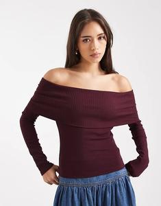 Топ Miss Selfridge с лифом Bardot в смешанном стиле, сливового цвета