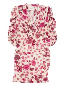 Мини-платье с оборками и флористическим принтом Isabel Marant, нейтральный